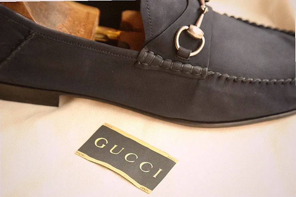 Gucci Blau Nubukleder Silber Pferd Gebiss Schuhe Halbschuhe Herren UK 11,5 US...