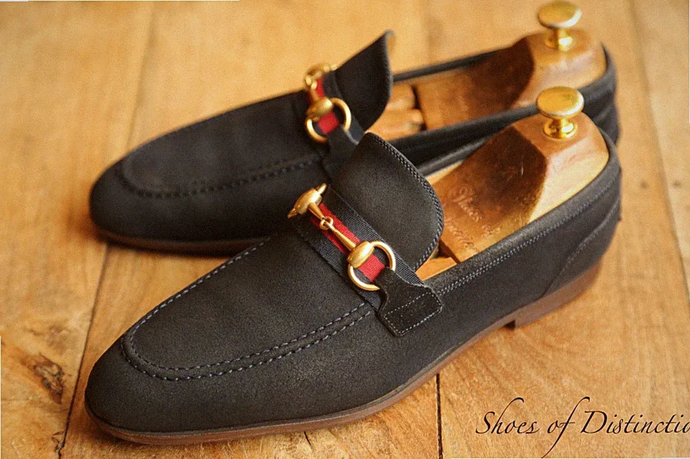 Gucci Blau Rough Out Wildleder Messing Bit Halbschuhe Schuhe Herren UK 5,5 US 6,5 EU 39,5