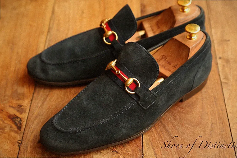Gucci Blau Wildleder Messing Pferd Gebiss Schuhe Halbschuhe Herren UK 8 US 9