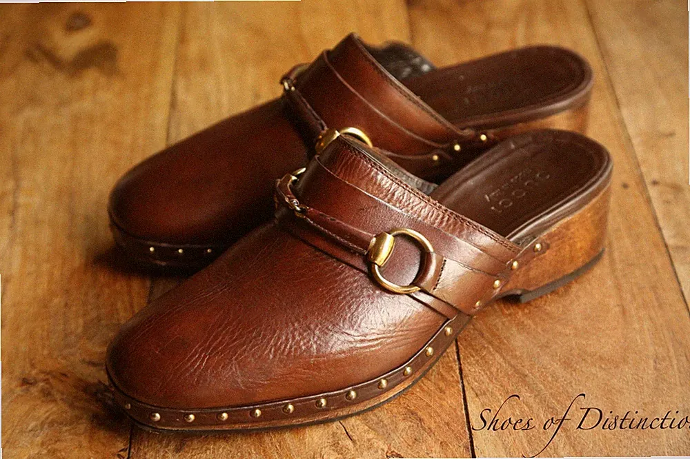 Gucci Braun Hellbraun Leder Messing Bit Pantoletten Halbschuhe Herren UK 10 E EU 44 US 11