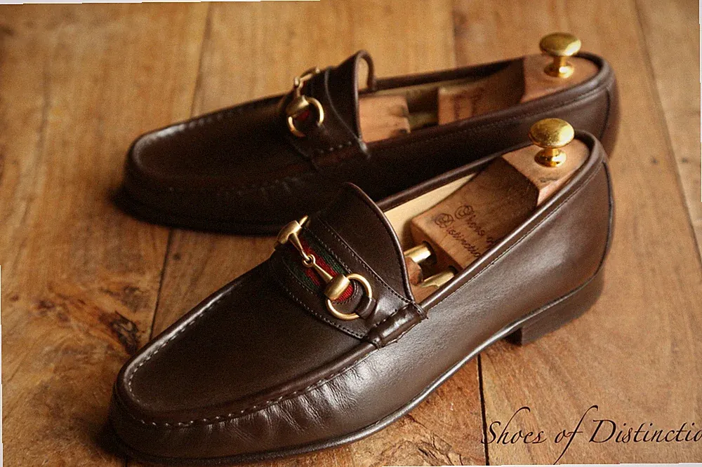Gucci Braun Leder Messing Bit Halbschuhe Schuhe Herren UK 8,5 US 9,5 EU 42,5 E