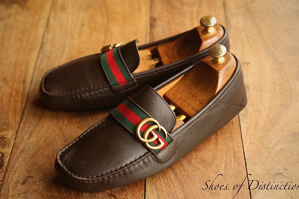 Gucci Braun Leder Messing GG Bit Schuhe Halbschuhe Herren UK 6,5 EU 40,5 US 7,5