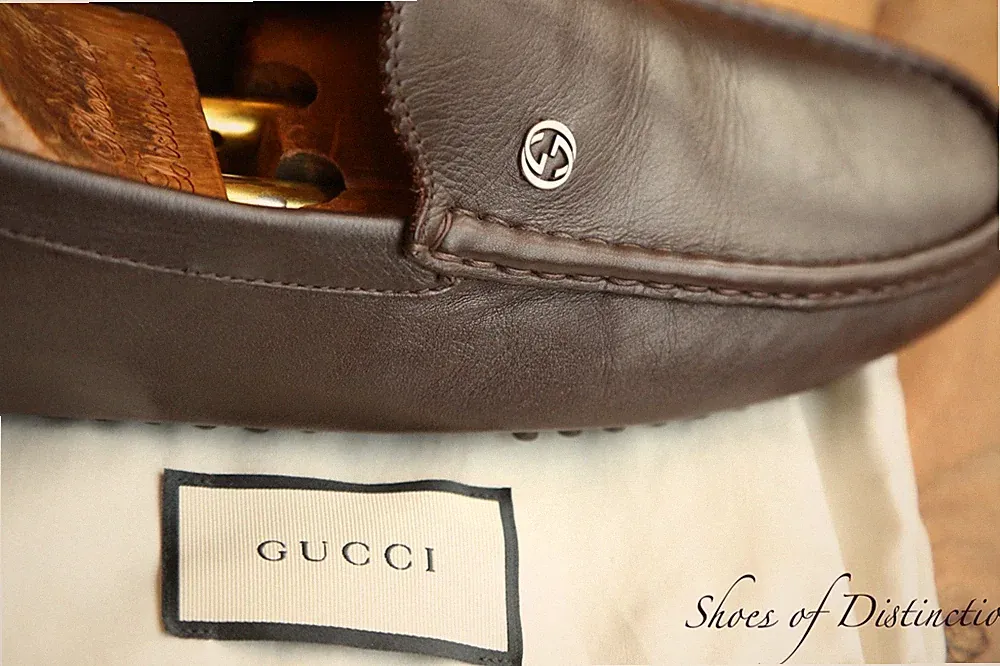 Gucci Braun Leder Silber Bit Halbschuhe Fahrschuhe Herren UK 8 G US 9 EU 42