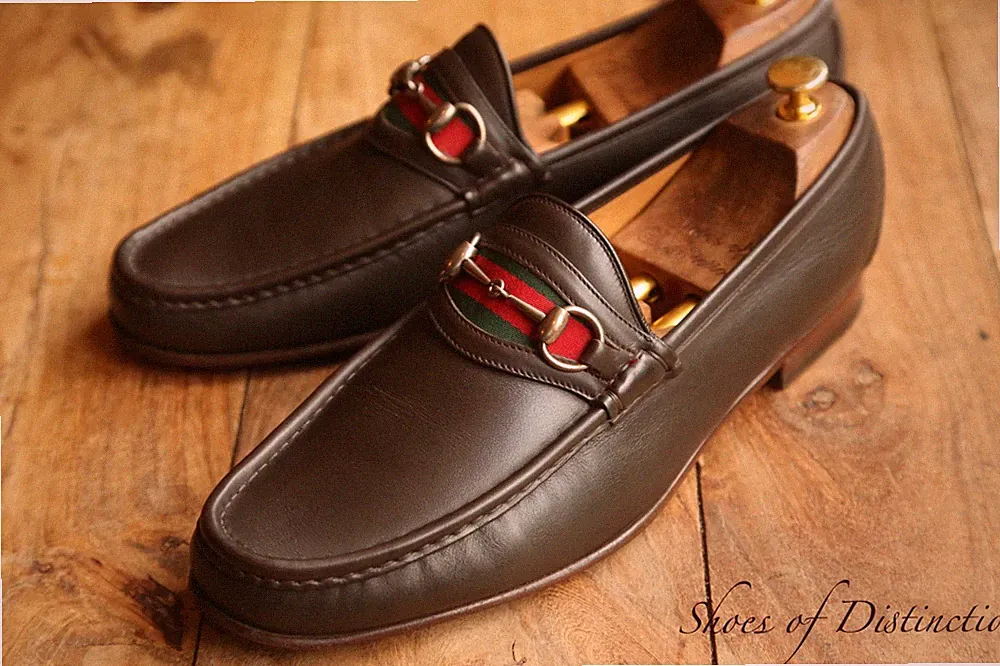 Gucci Braun Leder Silber Bit Halbschuhe Schuhe Herren UK 11,5 E US 12,5 EU 45,5