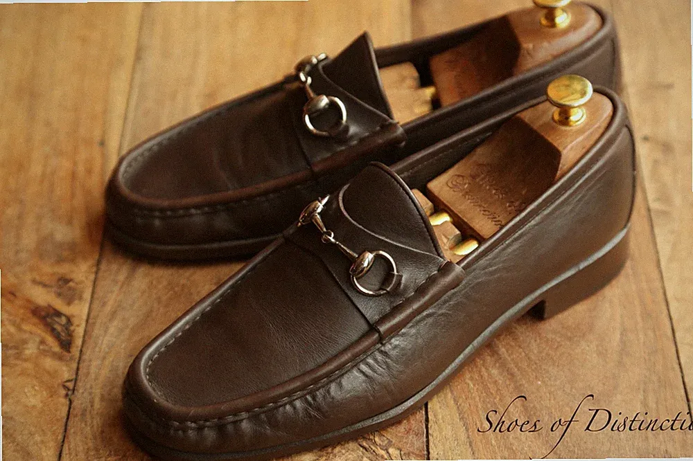Gucci Braun Leder Silber Bit Halbschuhe Schuhe Herren UK 8,5 E US 9,5 EU 42,5