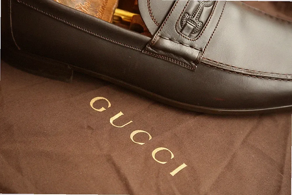 Gucci Braun Leder Silber Bit Halbschuhe Schuhe Herren UK 8,5 US 9,5 EU 42,5