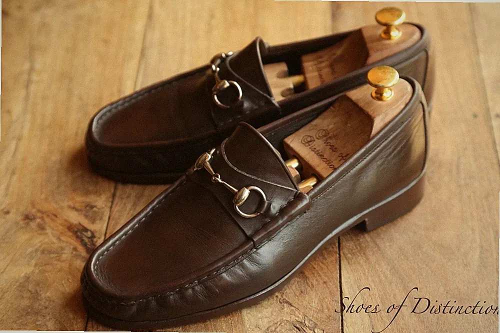 Gucci Braun Leder Silber Bit Schuhe Halbschuhe Herren UK 7 E EU 41 US 8