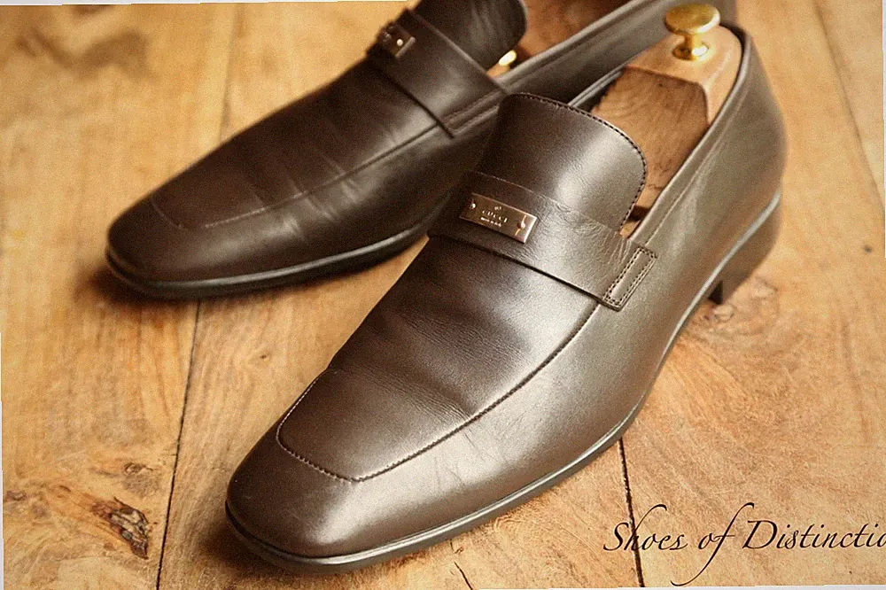 Gucci Braun Leder Silber Bit Schuhe Halbschuhe Herren UK 9,5 US 10,5 EU 43,5