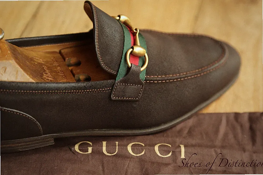 Gucci Braun Rau Wildleder Messing Horsebit Schuhe Halbschuhe Herren UK 5,5...