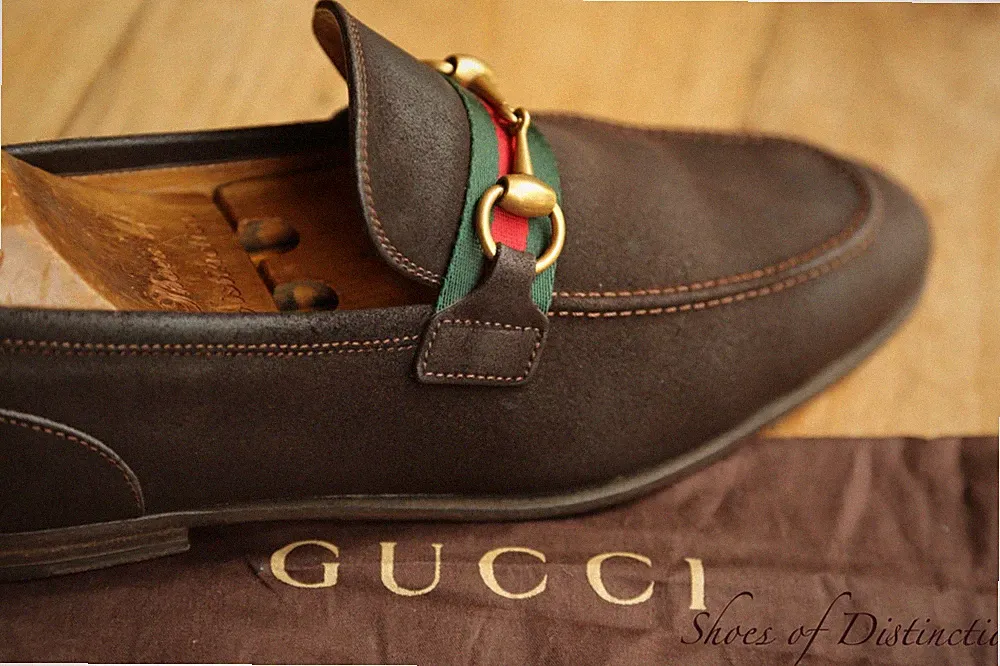 Gucci Braun Rau Wildleder Messing Horsebit Schuhe Halbschuhe Herren UK 5,5 US 6,5