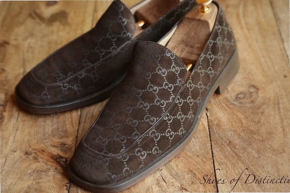 Gucci Braun Wildleder GG Monogramm Halbschuhe Schuhe Herren UK 10,5 E US 11,5 EU 44,5