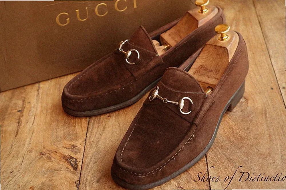 Gucci Braun Wildleder Silber Bit Halbschuhe Schuhe Herren UK 9 E US 10 EU 43