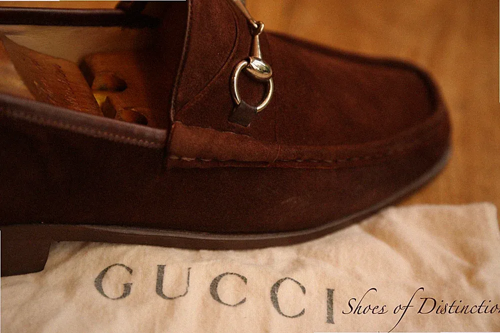 Gucci Braun Wildleder Silber Bit Schuhe Halbschuhe Herren UK 8 US 9 EU 42 E