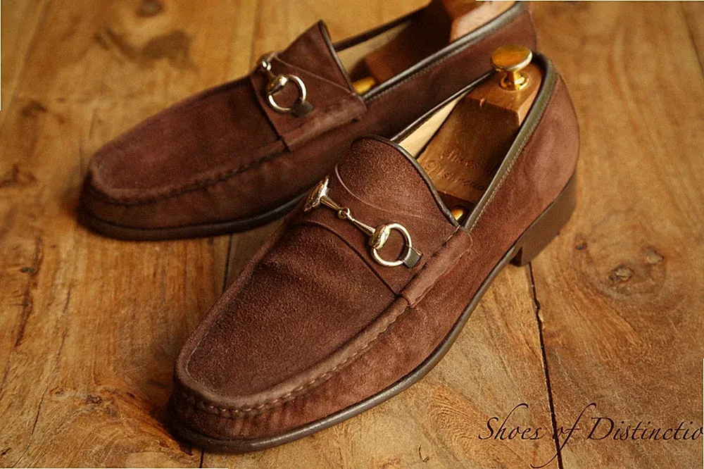 Gucci Braun Wildleder Silber GG Bit Halbschuhe Schuhe Herren UK 9 US 10 EU 43