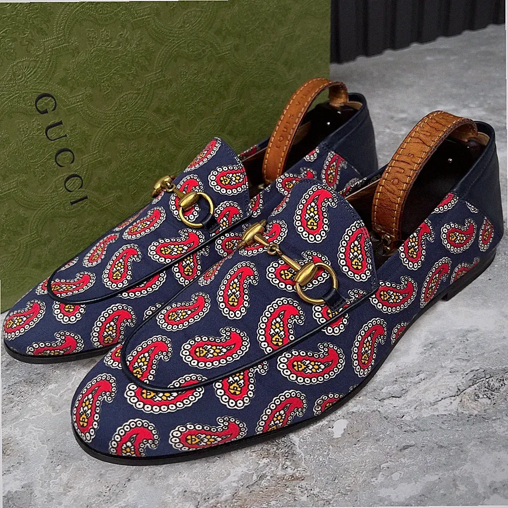 Gucci Canvas Paisley Horsebit Brixton Halbschuhe Blau 9,5 G oder 10 US oder 4...