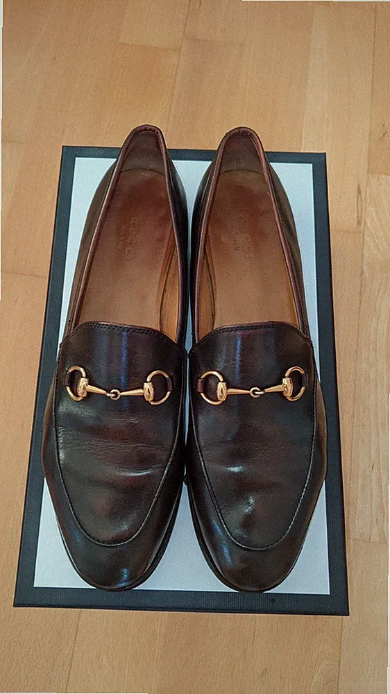 Gucci Damen Designer Schuhe Loafer Jordaan Dunkel Braun 39,5 Original NP 890€