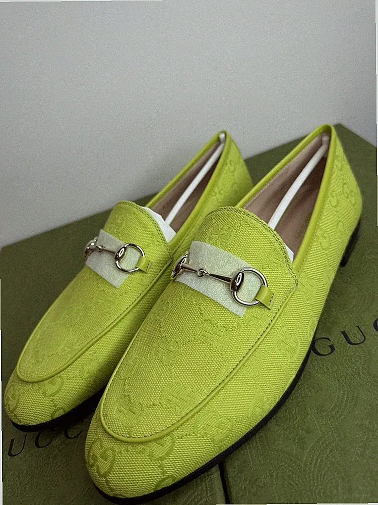 Gucci Damen Halbschuhe Gelb GG Monogram Horsebit Größe 5UK/EU38