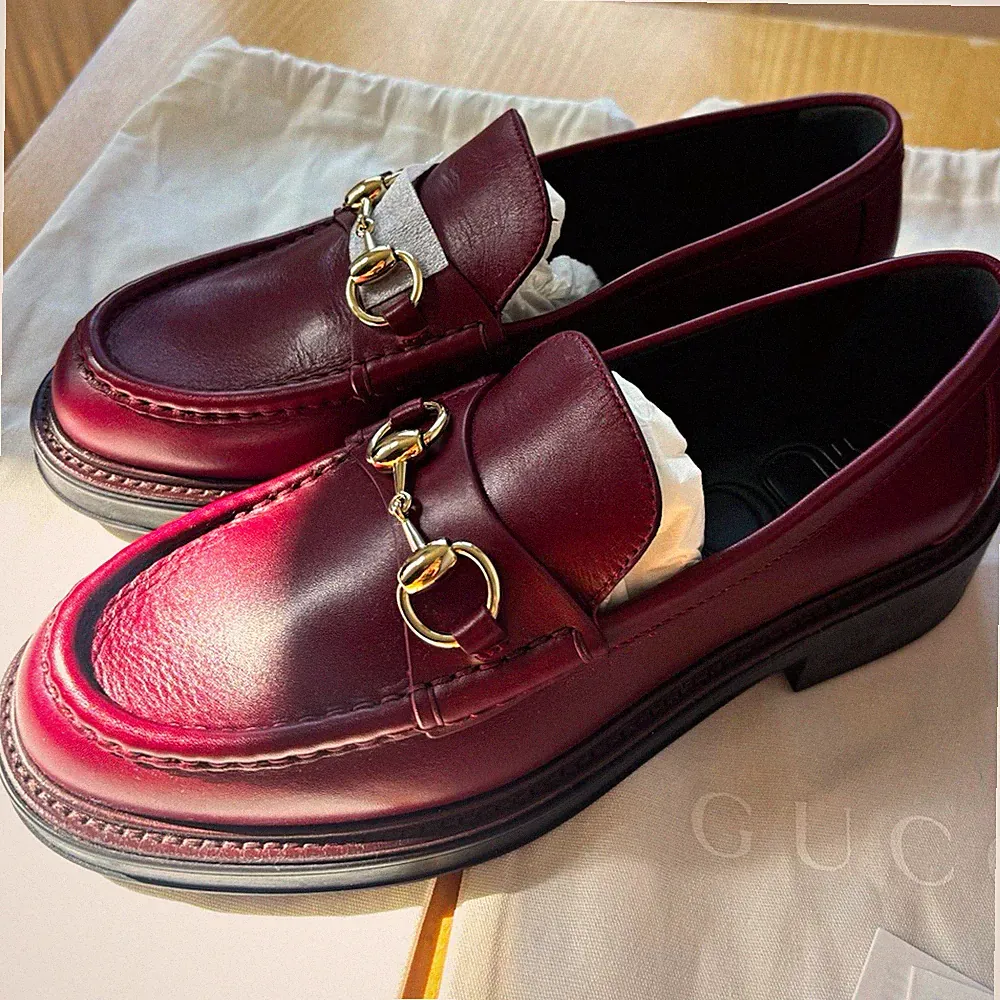 Gucci Damen Leder-Mokassin Loafer Burgunderrot Horsebit Slip-On EU 37