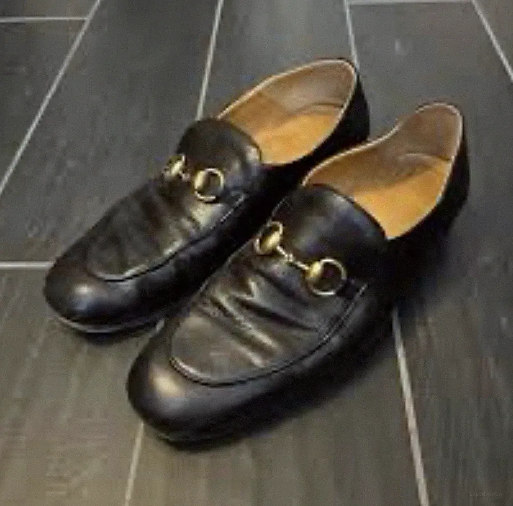 Gucci Damen Leder Mokassin Loafer Slip-On mit Schnalle Schwarz EU 40