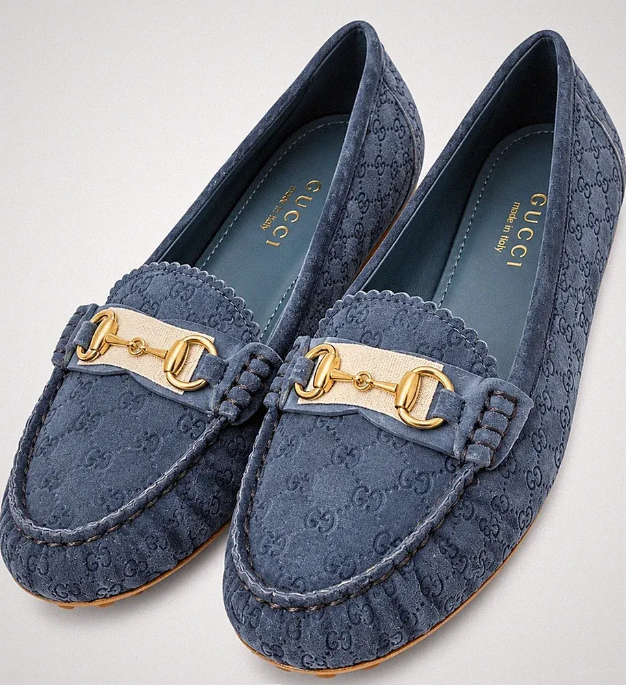 Gucci Damen Wildleder Blau Horsebit GG Monogramm Halbschuhe Größe 7,5 UK/EU40,5