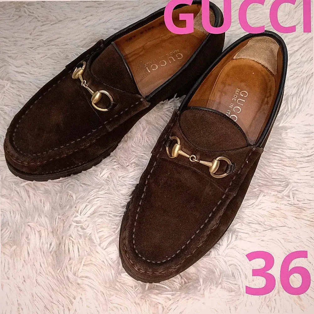 GUCCI Damen Wildleder Horsebit Halbschuhe Dunkelbraun Größe36 (23cm) 060899d