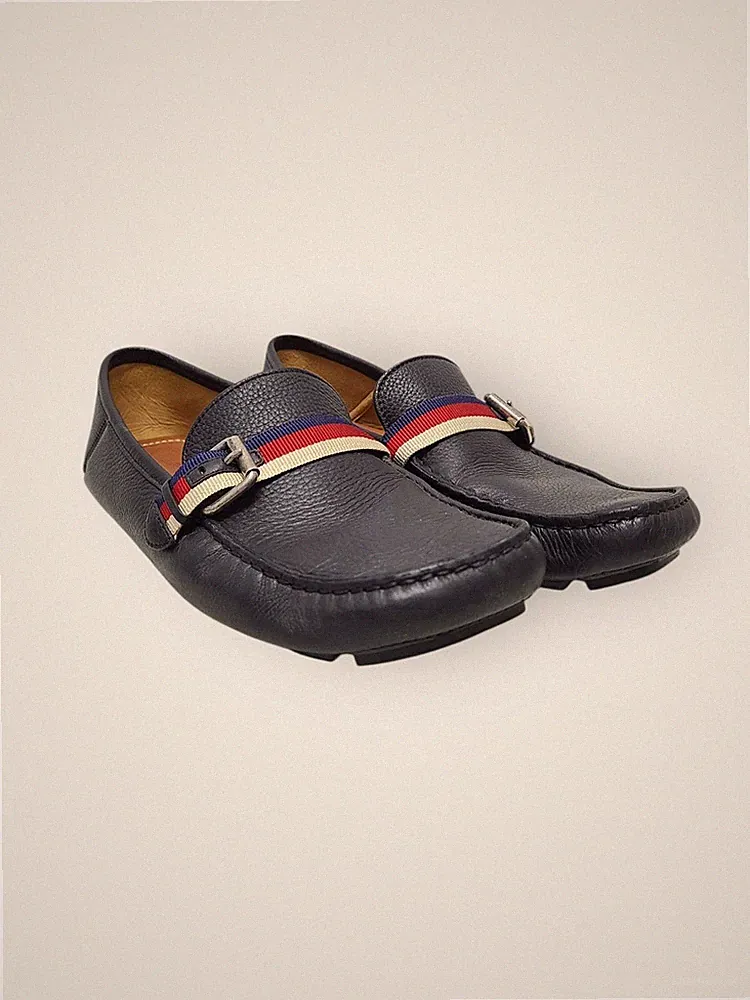 Gucci Driver Halbschuhe Leder Schwarz Silber mit Biene Emblem 6 146277948 [U]