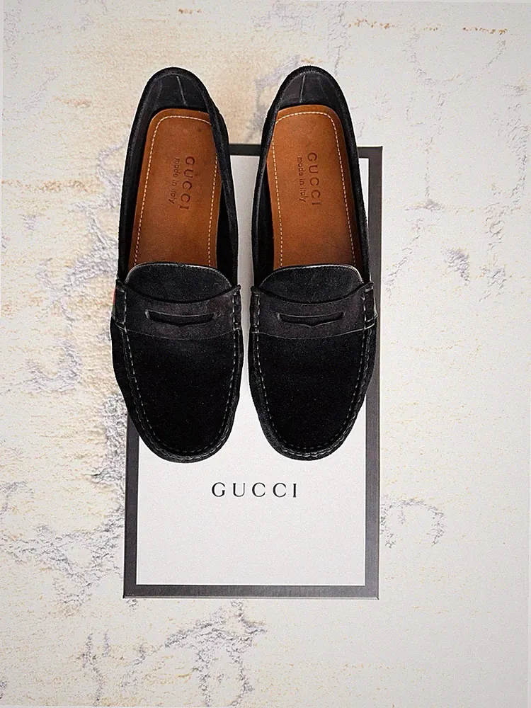 GUCCI Driver Mokassins Größe 8 Veloursleder 42 Schwarz Limited Edition Loafer