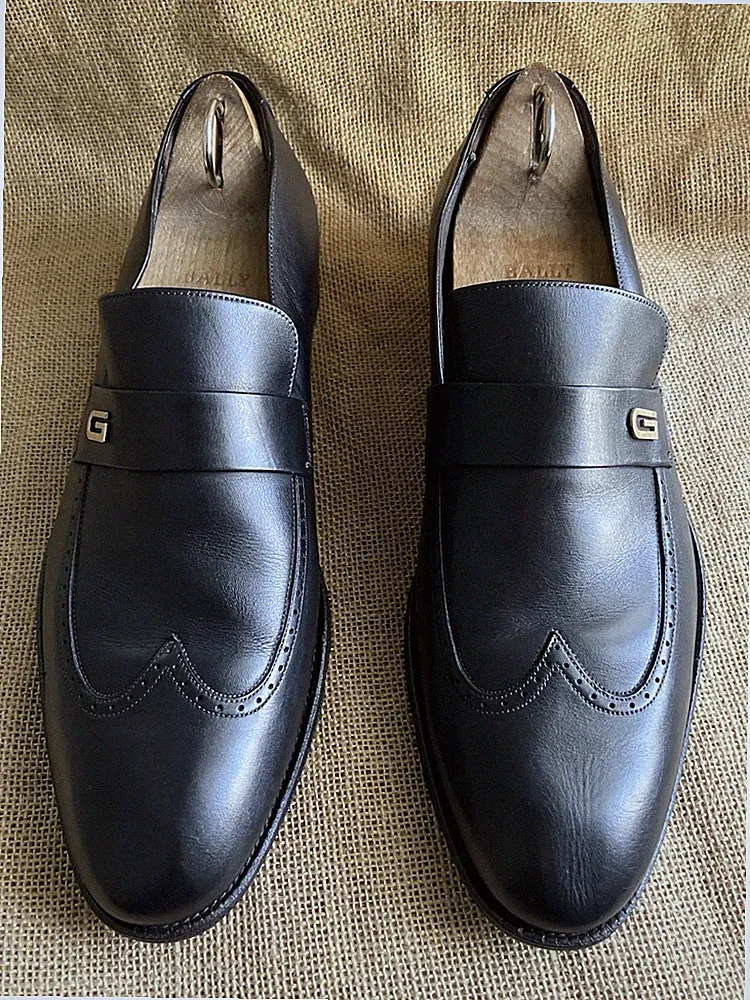 Gucci G Herren Schwarz Leder Budapester Slipper Halbschuhe Größe UK 8 || 9 D...