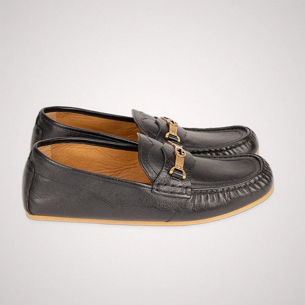 Gucci G Interlocking G Loafer aus schwarzem Leder Unisex US 10.5 EU 44
