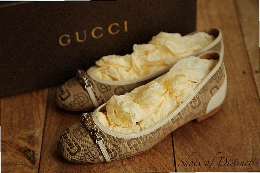 Gucci GG Monogram Beige Leder Canvas Halbschuhe Schuhe Pumps Damen UK 3 US 6
