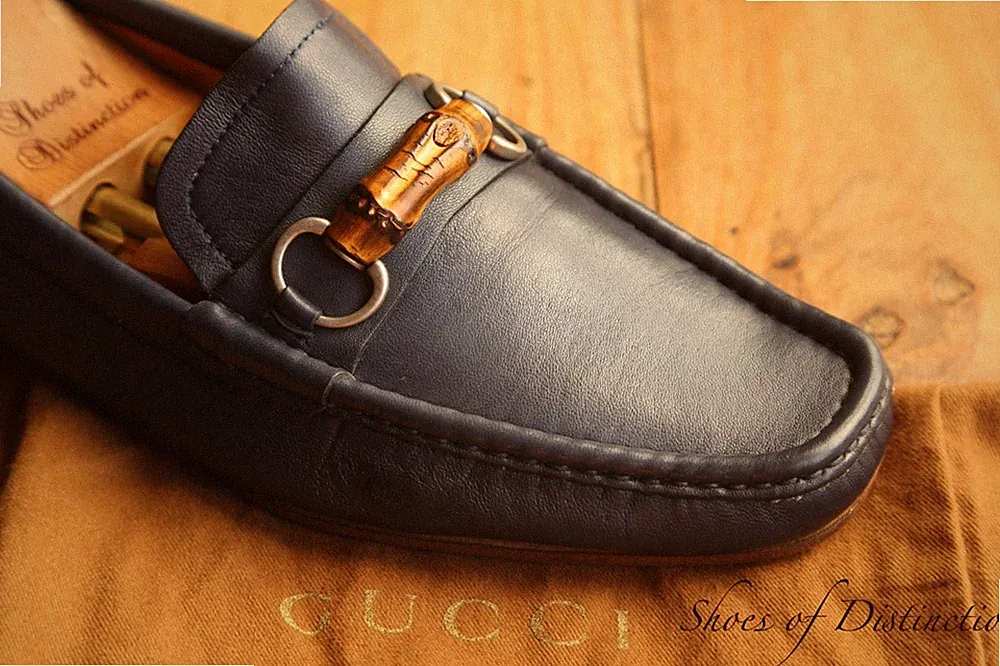 Gucci GG Monogram Blau Bambus Bit Halbschuhe Schuhe Flach Herren UK 7 US 8