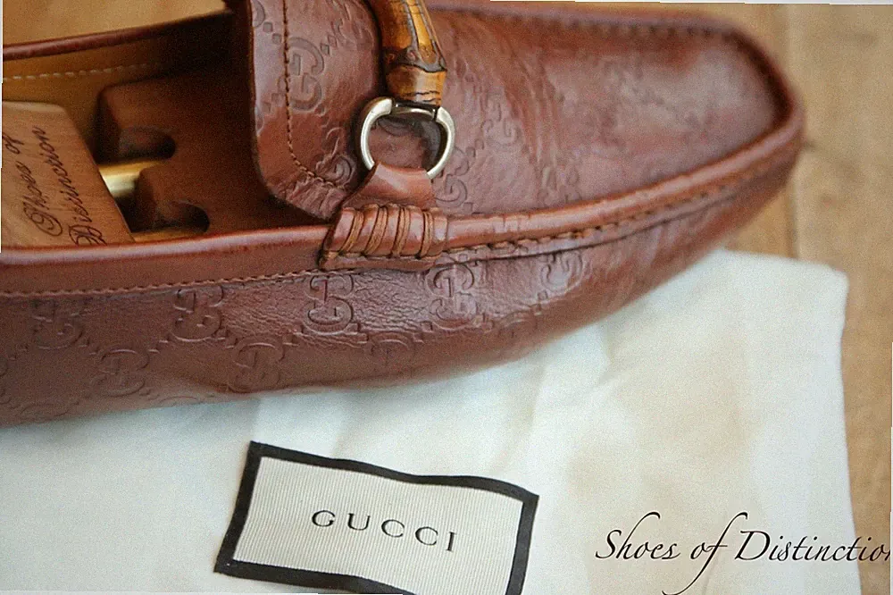 Gucci GG Monogram Braun Bambus Bit Halbschuhe Schuhe Flach Herren UK 7,5 G...