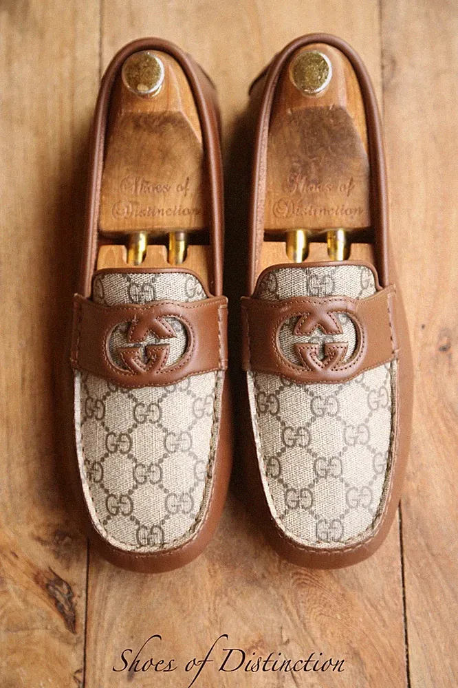 Gucci GG Monogram Braun Leder Halbschuhe Schuhe Herren UK 8,5 US 9,5 EU 42,5