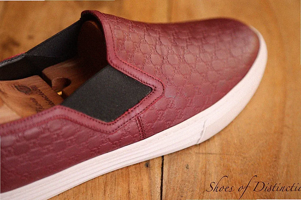 Gucci GG Monogram Burgund Leder Turnschuhe Halbschuhe Espadrilles Herren UK 8...