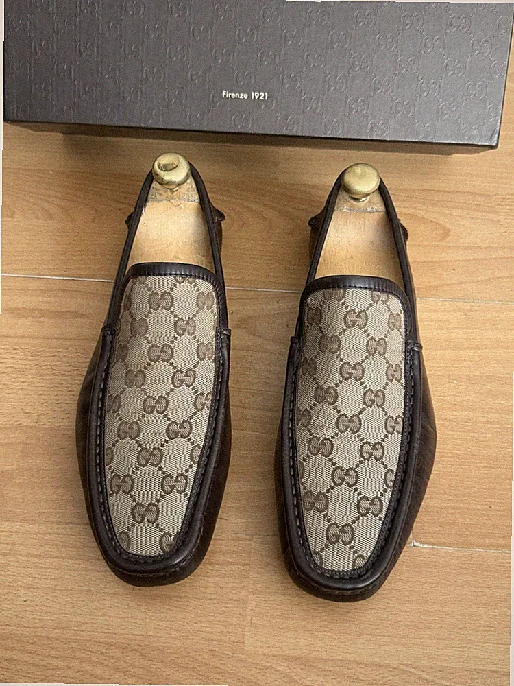 Gucci GG Monogrammierte Braune Leder Halbschuhe Schuh UK 8,5, Hergestellt in Italien