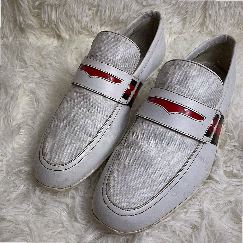 GUCCI GG Supreme Slipper Halbschuhe Web Streifen Weiß Grün Rot Damen 40,5