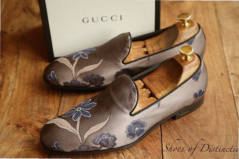Gucci Grau Samt Schuhe Blumen Halbschuhe Herren UK 8 EU 42 US 9