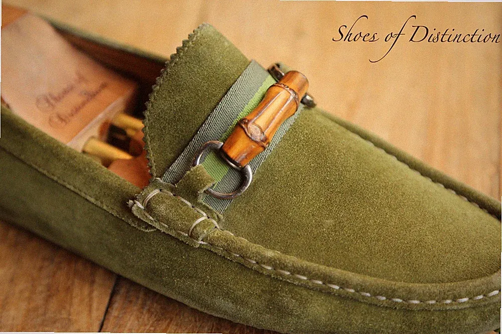 Gucci Grün Wildleder Silber Bambus Bit Halbschuhe Schuhe Herren UK 11 G US 12...