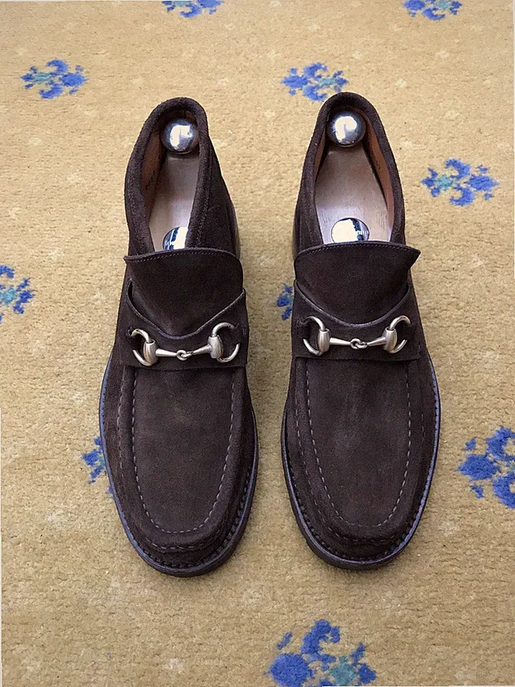 Gucci Halbschuhe Booties Horsebit Lug Sohle Braun Wildleder Schuhe Herren US 8 UK 7,5 41,5