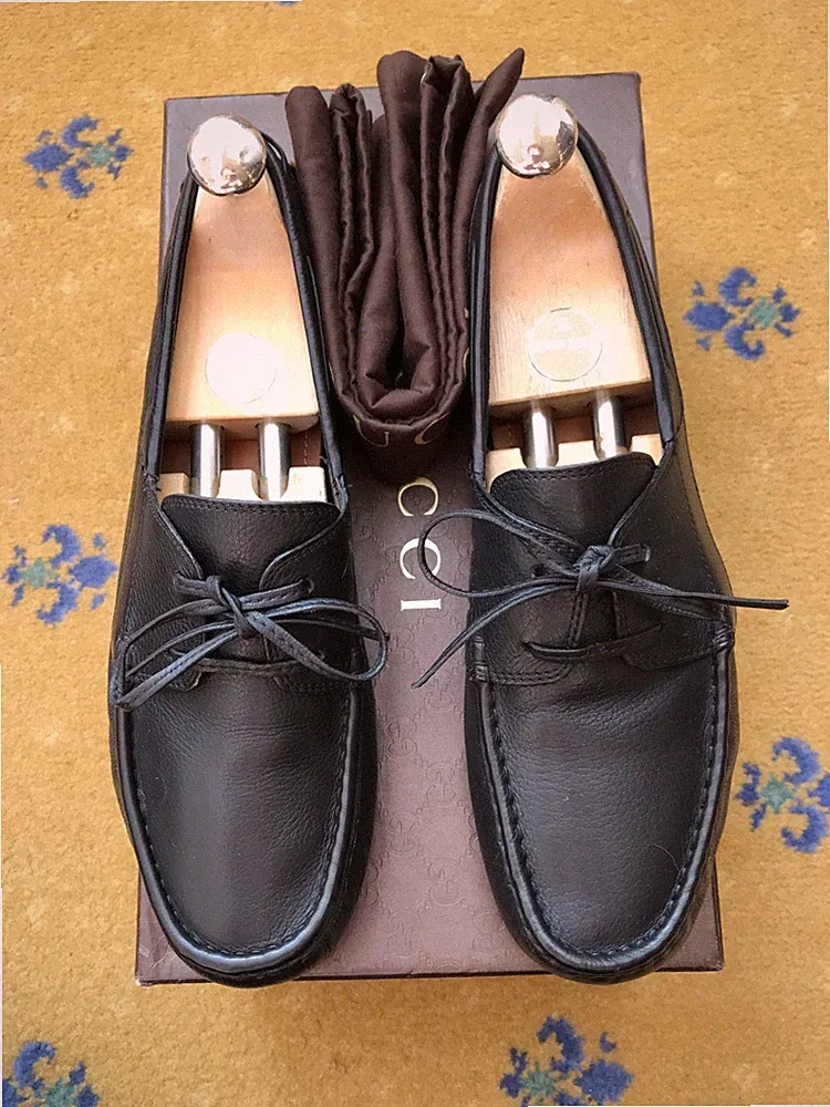 Gucci Halbschuhe Deck Bootsschuhe Fahrer Schwarz Leder Herren UK 8 US 9 EU 42