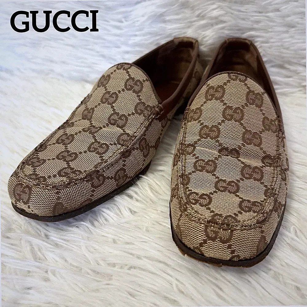 GUCCI Halbschuhe Driving Schuhe GG Canvas EU 36 US 6 Beige Braun Authentic