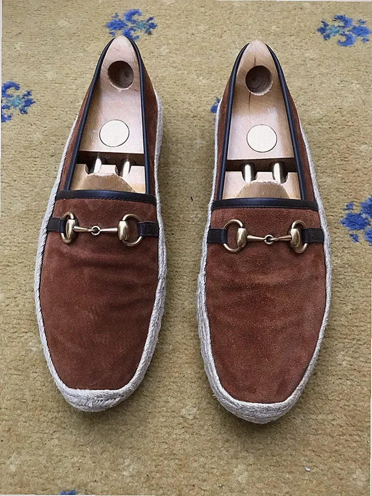 Gucci Halbschuhe Espadrille Schuhe hellbraun Wildleder Horsebit Herren UK 9 US 10 EU 43