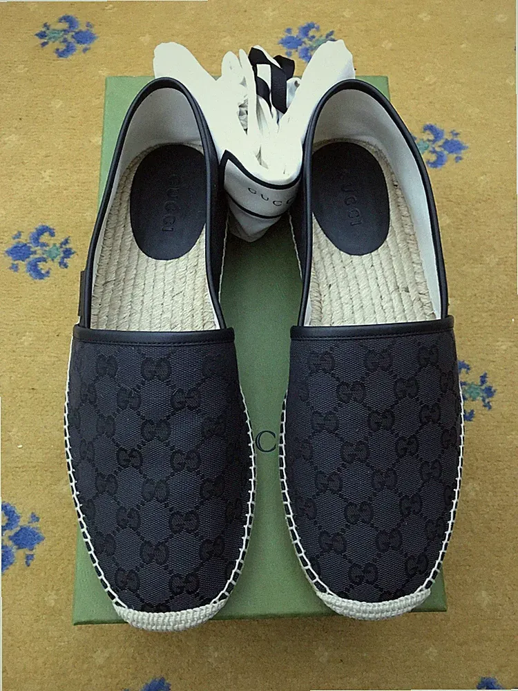 Gucci Halbschuhe Espadrille Schuhe Monogram G Schwarz Leder Herren UK 10 US 11 44 NEU