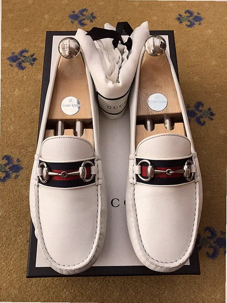 Gucci Halbschuhe Fahrerschuhe Leder Horsebit Web Blau Rot Herren US 8 UK 7,5 41,5