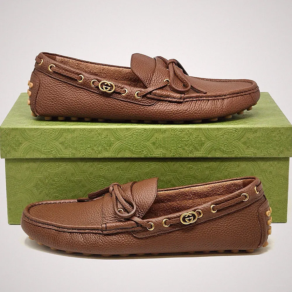 Gucci Halbschuhe GG Pebble Grain Leder Braun Drivers UK 9,5 US 10 EUR 43,5 14050E