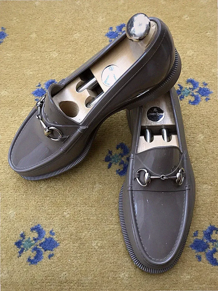 Gucci Halbschuhe Gummi Schuhe Jelly Horsebit Schnalle Grau Herren UK 7 US 8 EU 41