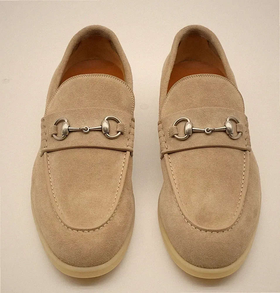 Gucci Halbschuhe Horsebit Wildleder Sommerschuhe Slipper Beige UK 11 US 11,5 45 14584G