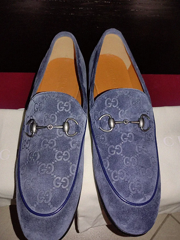 GUCCI HALBSCHUHE JORDAAN BLAU AUS WILDLEDER GEMARKT GR. 42,5 NEU
