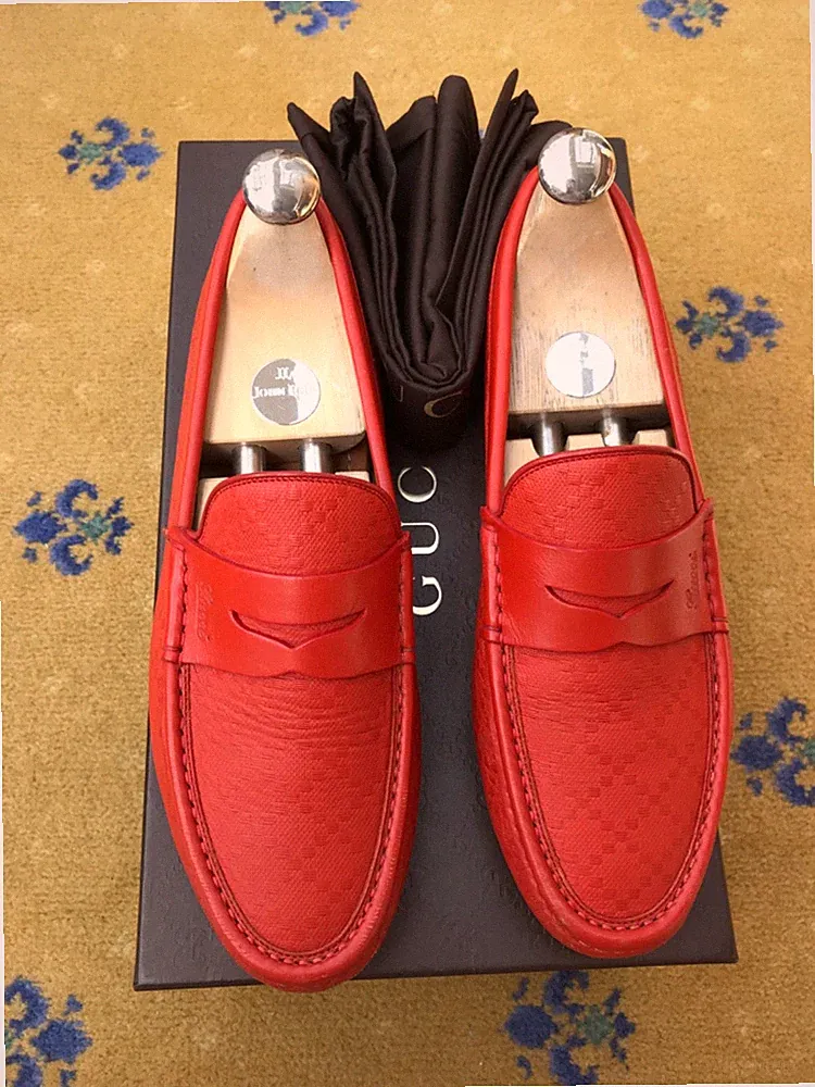 Gucci Halbschuhe Leder Schuhe Driver Diamante Script Orange Herren US 7 UK 6,5 40,5