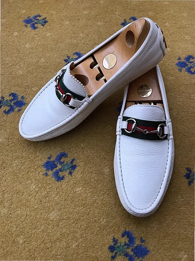 Gucci Halbschuhe Leder Schuhe Driver Horsebit Web Rot Grün Herren US 10 UK 9,5 43,5